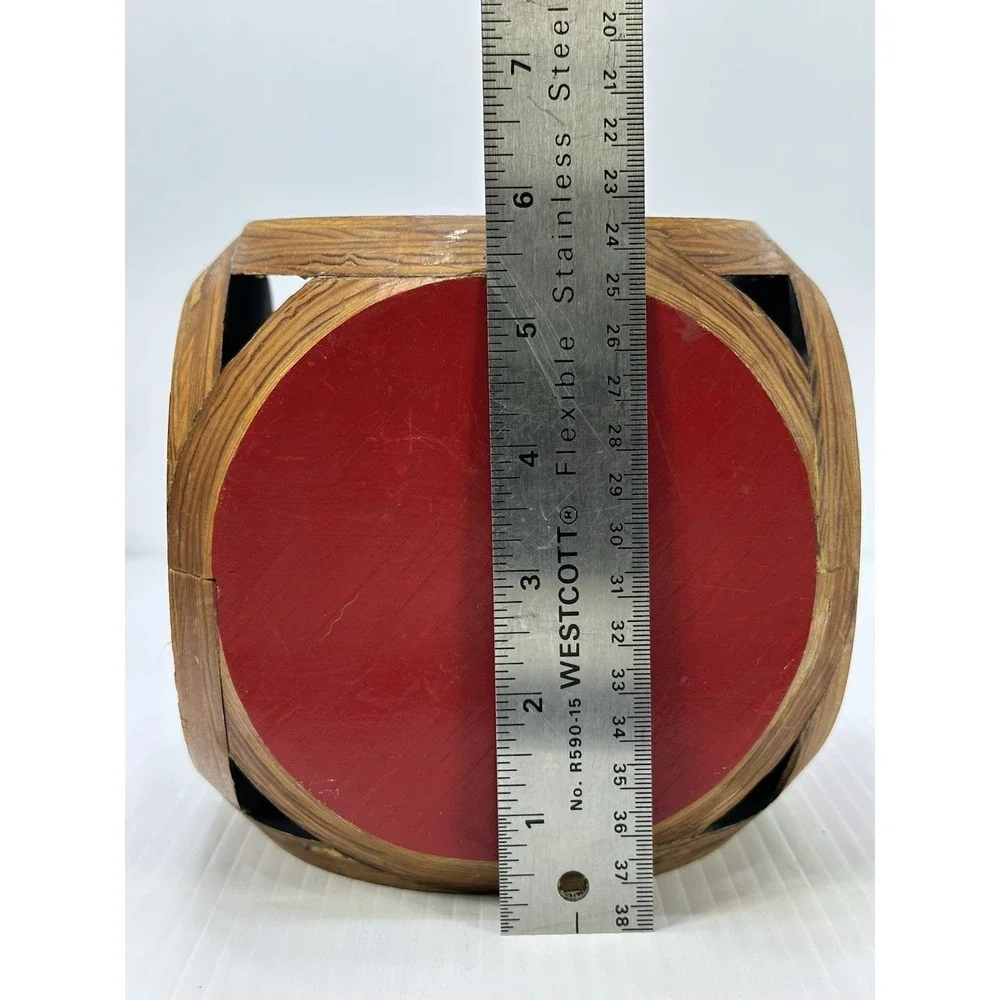 Vintage Handmade Red Wood Display Cube Made Of Circles Stand Riser 6